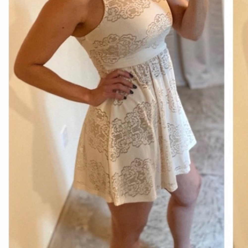 Cream lace skater dress with keyhole back
